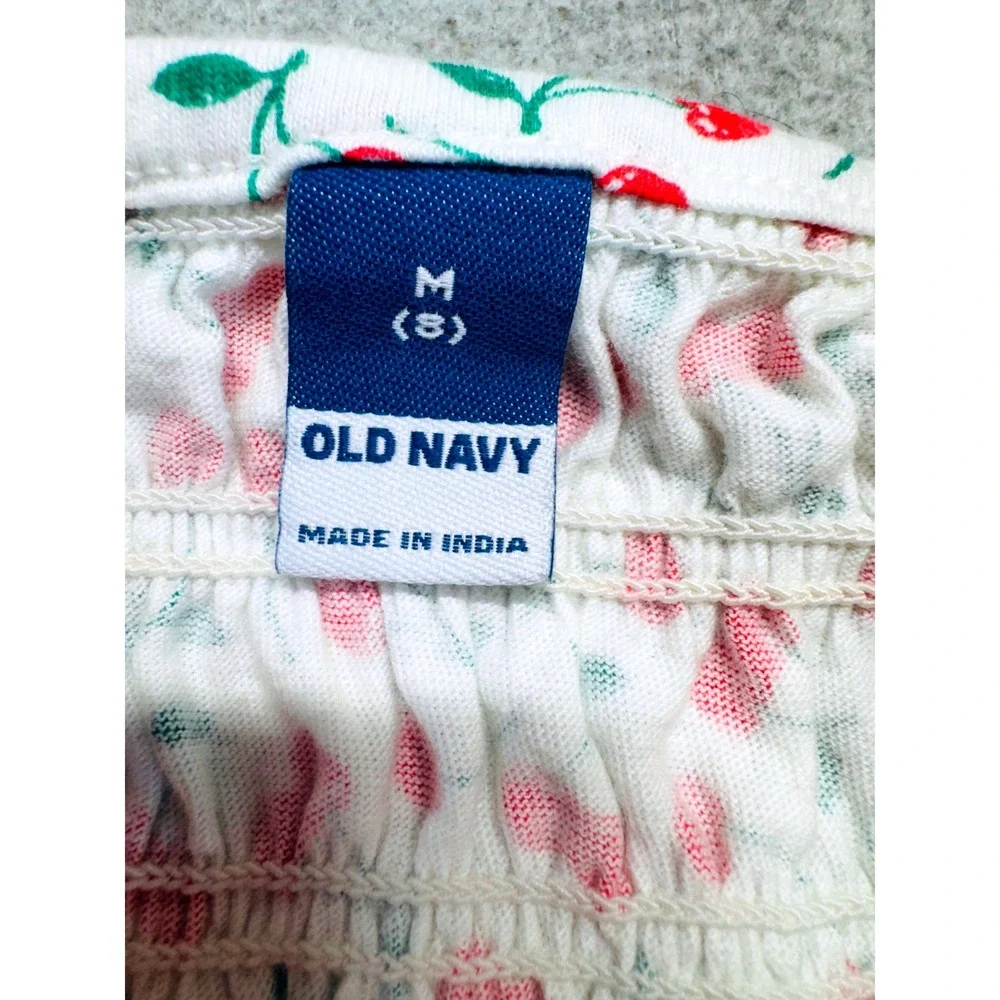 Old Navy Girls Cherry Print Smocked Sundress White Red Sleeveless Size Medium 8